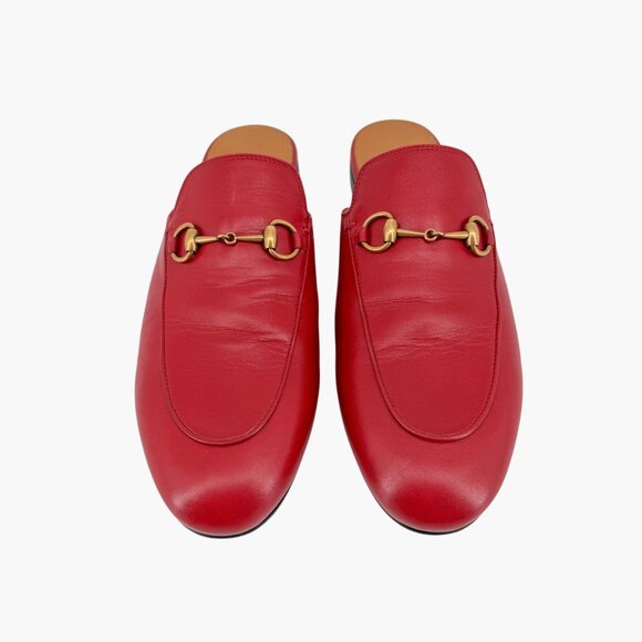 Gucci Princetown Red Leather Horsebit Loafer Mules Flat Shoes Size 39 US 9 Women - Picture 3 of 15